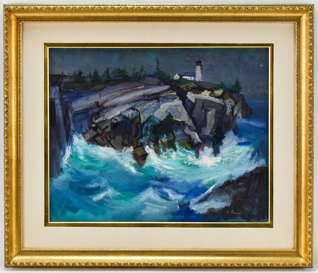 NICHOLAS LUISI 'NOCTURNAL LIGHTHOUSE SEASCAPE' OIL PAINTING (1 of 4)
