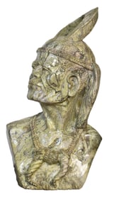 NICHOLAS TANDI SIGNED SHONA MALE HAND-CARVED BUTTER JADE OR GREEN MARBLE SCULPTURAL BUST