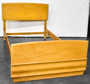HEYWOOD-WAKEFIELD MAPLE-WHEAT FINISH TWIN BED FRAME , CIRCA 1950s
