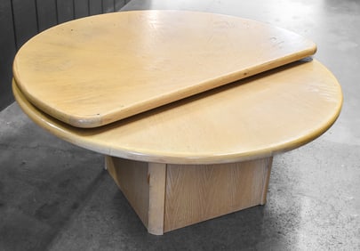 POST-MODERN HEMI-CIRCULAR SWIVEL MAPLE VENEER COFFEE TABLE