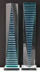 SHLOMI HAZIZA SET OF ACRYLIC LUCITE GEOMETRIC TABLE SCULPTURES