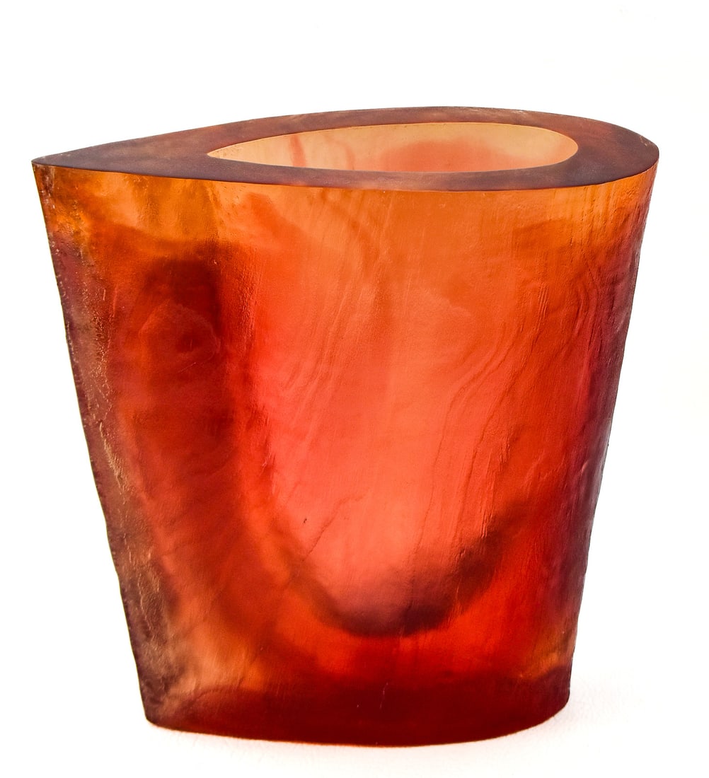 SIGNED TERRY BALLE ACRYLIC RESIN VASE: Translucent orange gradient acrylic resin vase by listed artist, Terry Balle (20th C.), signed, circa 1990s.