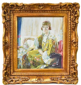 CHRISTIAN VON SCHNEIDAU 'FIVE O'CLOCK TEA (A PORTRAIT OF MRS. ELWOOD RIGGS)' WATERCOLOR