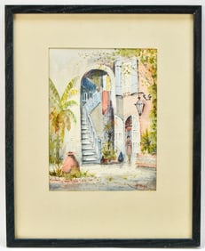 NESTOR FRUGE 'NEW ORLEANS FRENCH QUARTER' WATERCOLOR