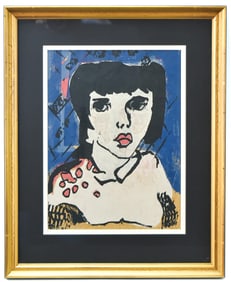 WOODBLOCK & TEMPERA PORTRAIT ATTR. TO TSUGUHARU FOUJITA