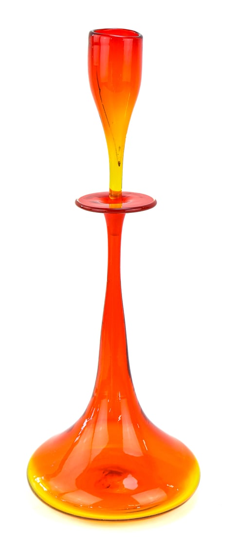 EARLY 1960s WAYNE HUSTED BLENKO TANGERINE 'SHOT GLASS' DECANTER (1 of 3)