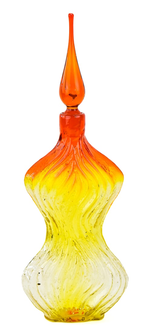 EARLY 1960s WAYNE HUSTED BLENKO TANGERINE GLASS DECANTER (1 of 3)