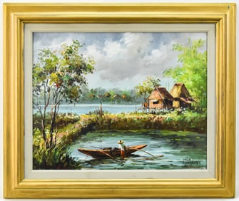 OSCAR T. NAVARRO 'MAHILA, BULACAN FISH POND' OIL PAINTING