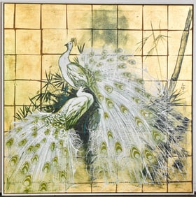 WING LEE SIGNED PEACOCK OIL PAINTING