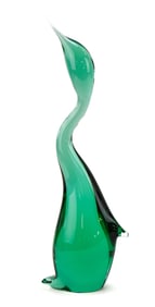 MILOSLAV JANKU CASED GREEN GLASS HERON SCULPTURE