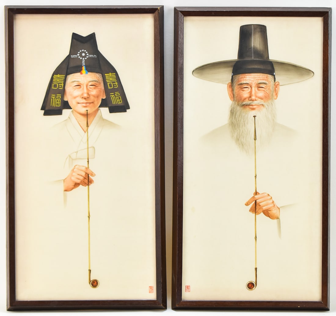KOREAN ELDER PORTRAITS ON SILK, PAIR (1 of 5)
