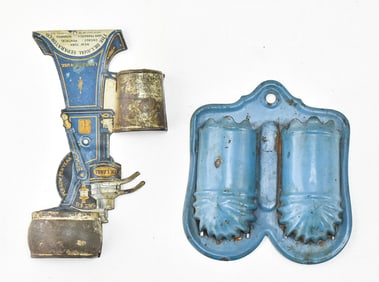 THE DELAVAL SEPARATOR CO. TIN LITHOGRAPH MATCH SAFE & DUAL BLUE TIN WALL POCKET