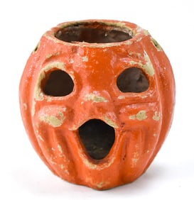 VINTAGE HALLOWEEN PAPER PULP CHOIR BOY JACK-O-LANTERN PAIL