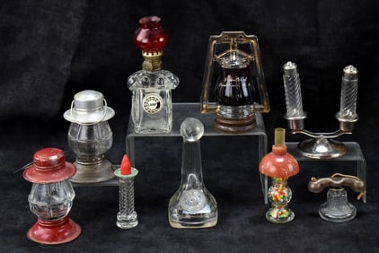 LAMP, LIGHTING & TELEPHONE-THEMED GLASS CANDY CONTAINERS
