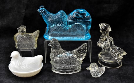 CHICKEN, DUCK AND GOOSE-THEMED GLASS CANDY CONTAINERS