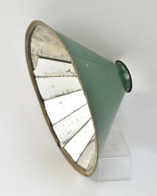GREEN ENAMEL SHEET IRON CONICAL REFLECTOR SHADE WITH MIRRORED PANELS, CIRCA 19TH CENTURY