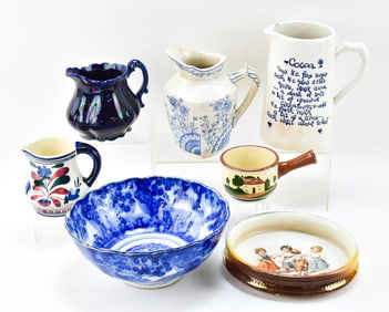 ASSORTED POTTERY PITCHERS & BOWLS