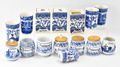 JAPANESE / GERMAN EXPORT CERAMIC SPICE CONTAINER ASSORTMENT: MORIYAMA CANISTERS AND MORE