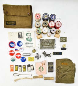 ASSORTED SEWING NOTION AND POLITICAL CAMPAIGN COLLECTION: A & C FELDENHEIMER - PORTLAND, EISENHOWER,