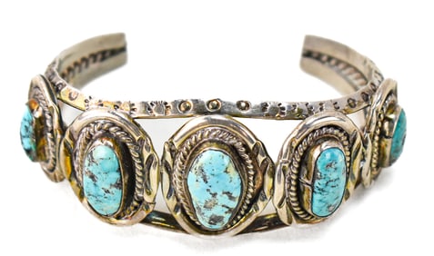 NATIVE AMERICAN STERLING SILVER & TURQUOISE CUFF STAMPED 'LP'