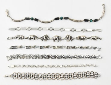 COLLECTION OF SEVEN STERLING SILVER BRACELETS