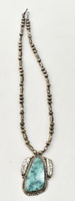 NAVAJO STERLING SILVER & TURQUOISE NECKLACE