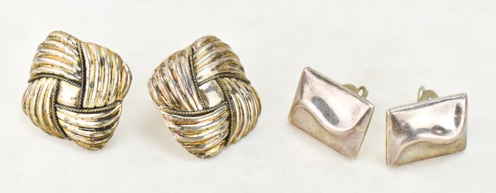 TWO PAIRS OF VINTAGE STERLING SILVER CLIP-ON EARRINGS TAXCO