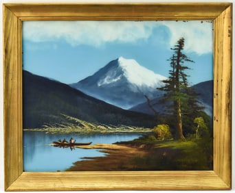 MOUNTAINSCAPE OIL PAINTING ON GLASS ATTR. TO JOHN ENGLEHART