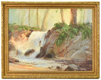 E. JOHN ROBINSON WATERFALL LANDSCAPE OIL PAINTING