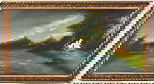 'NOCTURNAL RIVERSIDE CAMPFIRE SCENE' OIL PAINTING ON BOARD