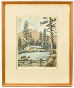 LEON RENE PESCHERET 'THE RANCH' COLOR ETCHING