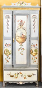 DUTCH COLONIAL STYLE HAND-PAINTED FOLK ART WOODEN CABINET