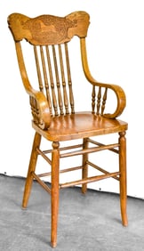 ANTIQUE OAK PRESSED BACK HIGH CHAIR