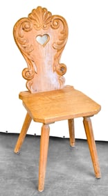 VINTAGE TYROLEAN PINE-CARVED ALPINE CHAIR WITH SCROLLING RELIEFS
