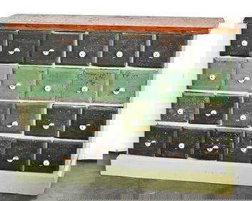 PRIMITIVE PINE APOTHECARY TWENTY-FOUR DRAWER CABINET