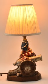 PLASTO MFG. CO. CHALKWARE REVOLUTIONARY WAR CANNON TABLE LAMP