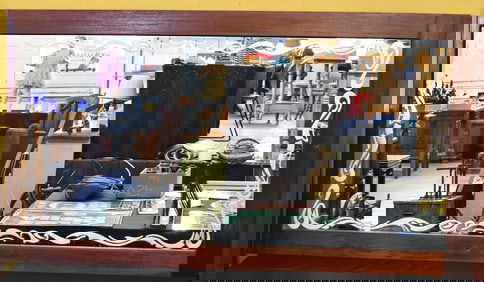 ANTIQUE MAHOGANY FRAMED ART NOUVEAU SALOON BACK BAR MIRROR