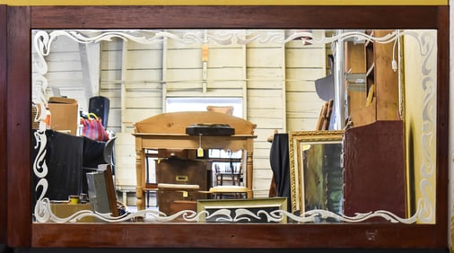 ART NOUVEAU MAHOGANY FRAMED SALOON BACK BAR MIRROR