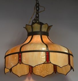BECKER MFG. CO. HANGING SLAG GLASS LIGHT FIXTURE