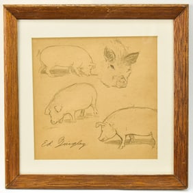 EDWARD BURNS QUIGLEY 'HOG STUDY' GRAPHITE ON PAPER