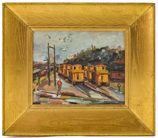 BETTY CHILSTROM 'TRAIN STATION' OIL PAINTING