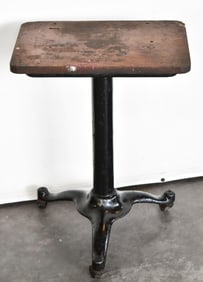 ANTIQUE INDUSTRIAL CAST IRON WORK TABLE WITH WOODEN TOP