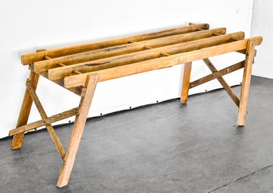 PRIMITIVE FOLDING WOODEN SLAT WASH TUB BENCH