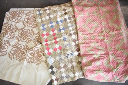 THREE HANDSEWN QUILTS