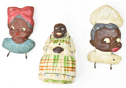 BLACK AMERICANA KITCHENWARE: STRING HOLDER AND CHLACKWARE CHILDREN UTENSIL HOLDERS