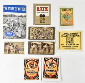 BLACK AMERICAN ADVERTISING EPHEMERA: STEREOVIEW CARDS, LUX BRAND, RHUM LIQOUR LABEL, AND MORE