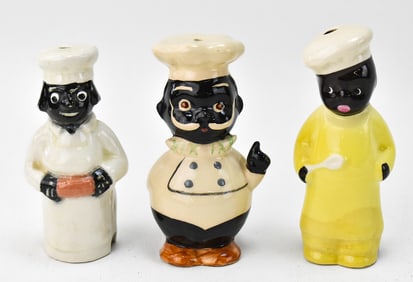 THREE BLACK ENGLIAN AMERICANA CERAMIC CHEF PIE BIRDS
