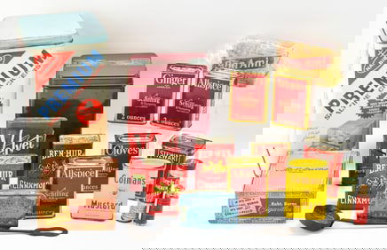 ASSORTMENT OF HOUSEHOLD SPICE, TOBACCO TINS, & MORE