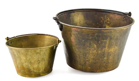 TWO H. W. HAYDEN'S BRASS BUCKETS, 19TH C.