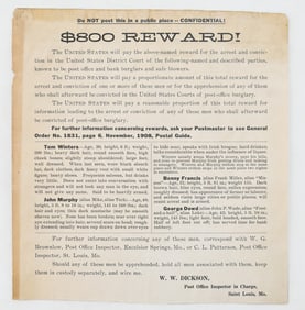 1908 CONFIDENTIAL SAINT LOUIS, MISSOURI WANTED POSTER FOR BANK BURGLARS